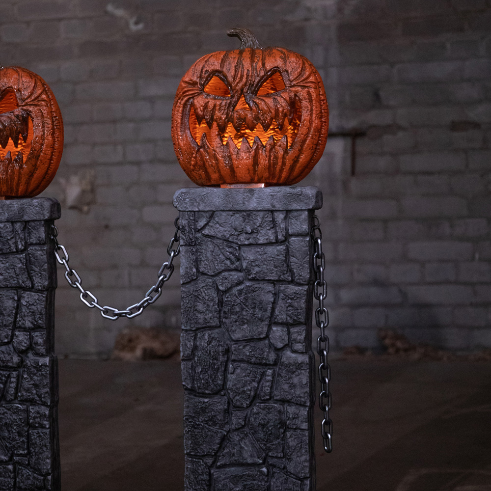 Samuel Alexander Battery Powered LED Light-Up Halloween Pumpkin Fence 97cm x 1.2m 2 Pack Image 4