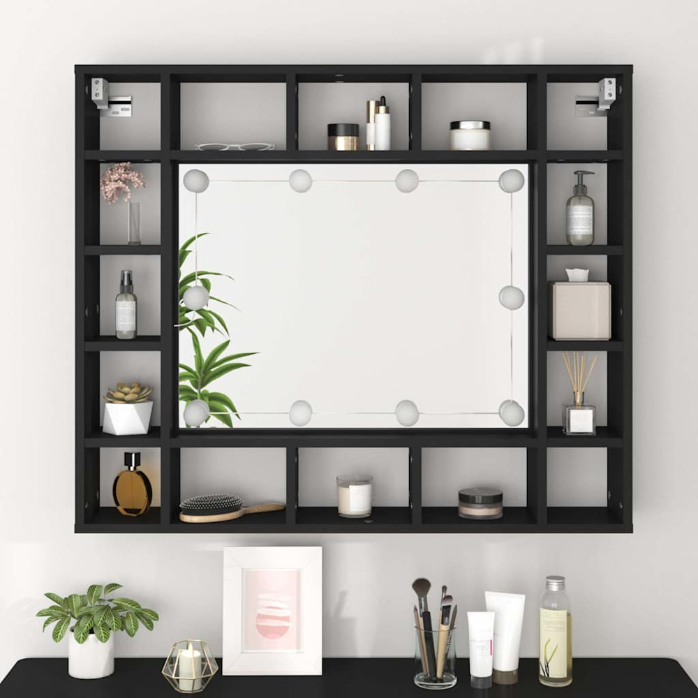 vidaXL 16 Shelf Black Mirror Bathroom Cabinet Image 9