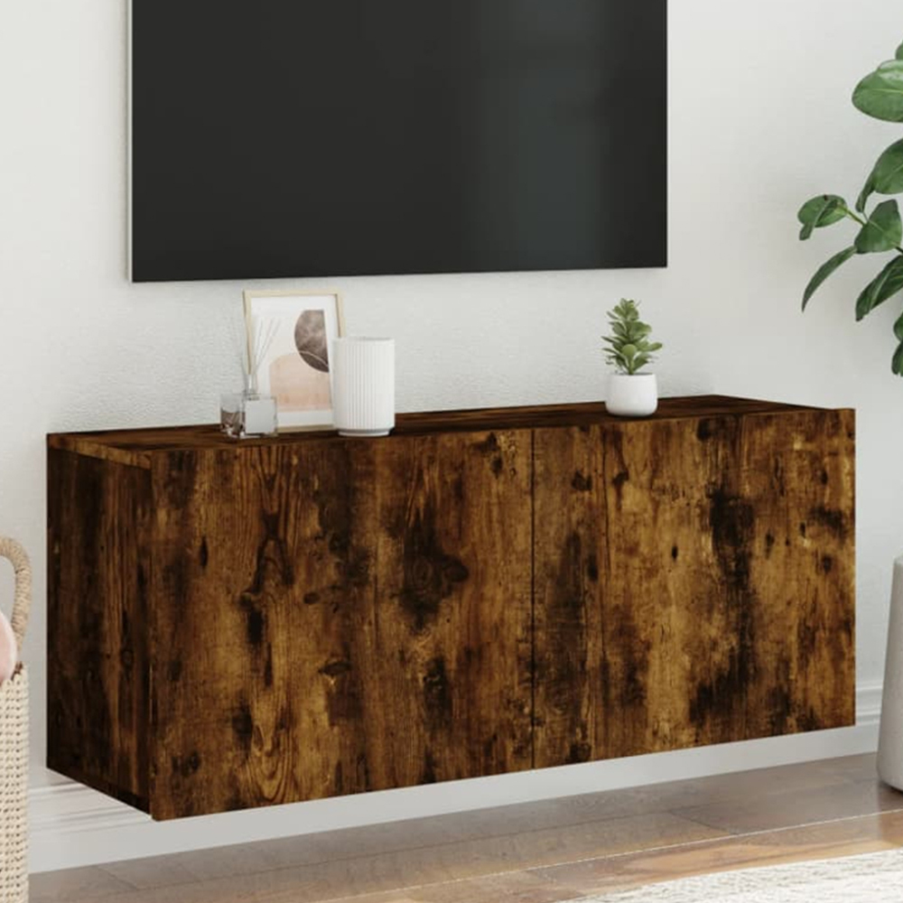 vidaXL 2 Door Smoked Oak Wall Mounted TV Cabinet Image 1