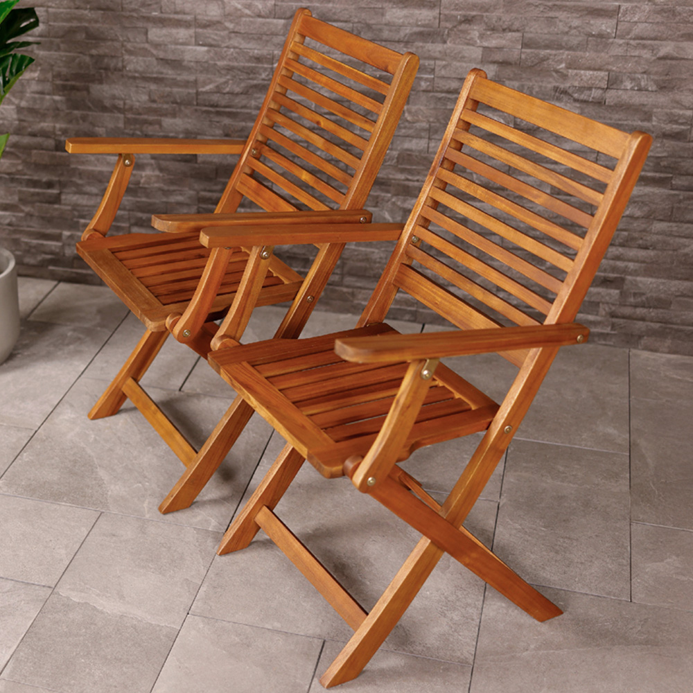 Charles Bentley Set of 2 Acacia Foldable Patio Armchair Image 1