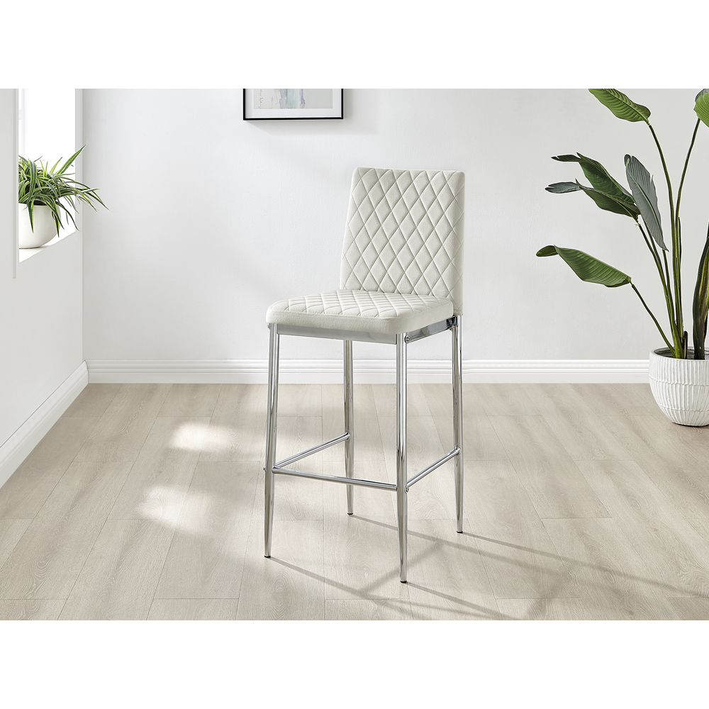 Furniturebox Modern Valera Cream and Silver Velvet Bar Stool Set of 2 Image 2