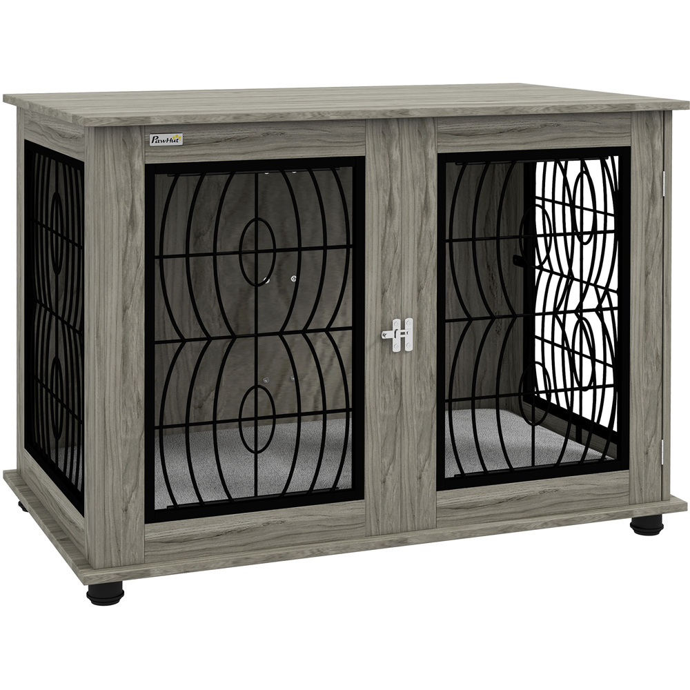 PawHut Grey Dog Crate End Table with Cushion 94cm Image 1