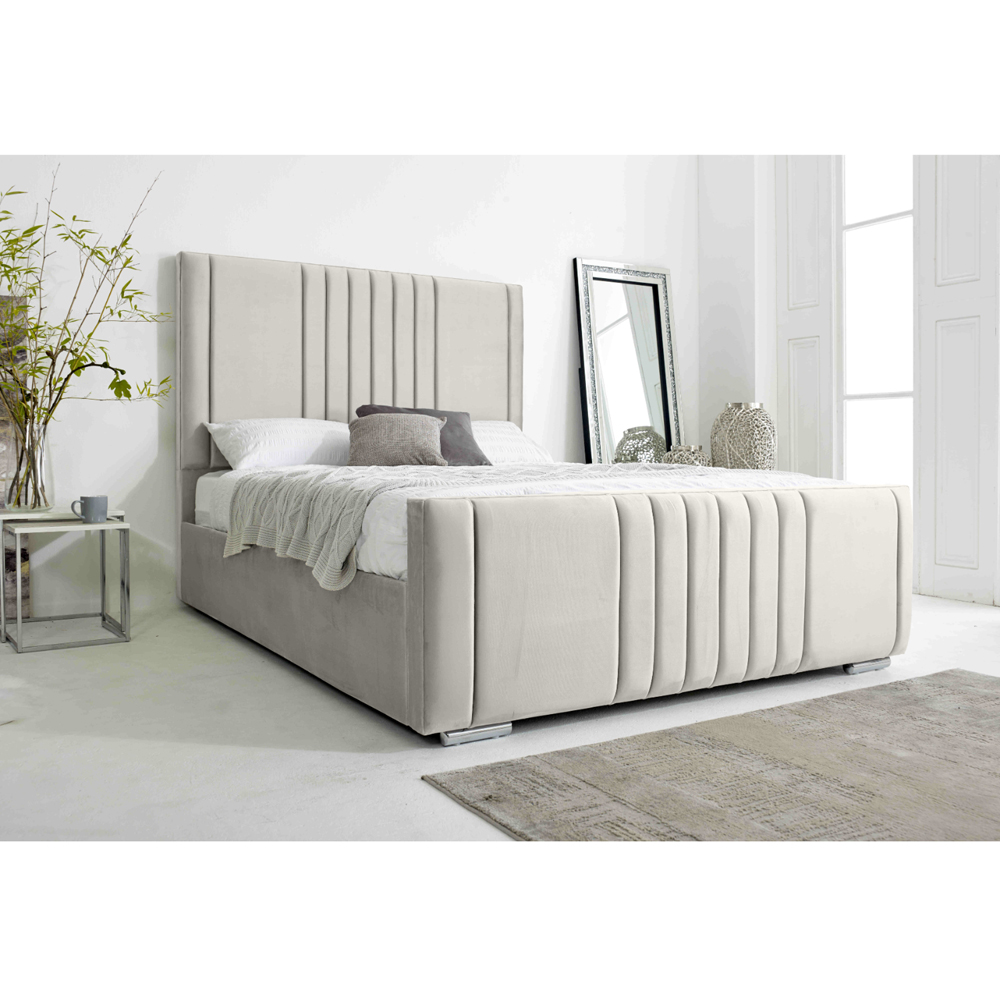 Eleganza Home Willard Double Silver Plush Velvet Bed Frame with Headboard Image 2