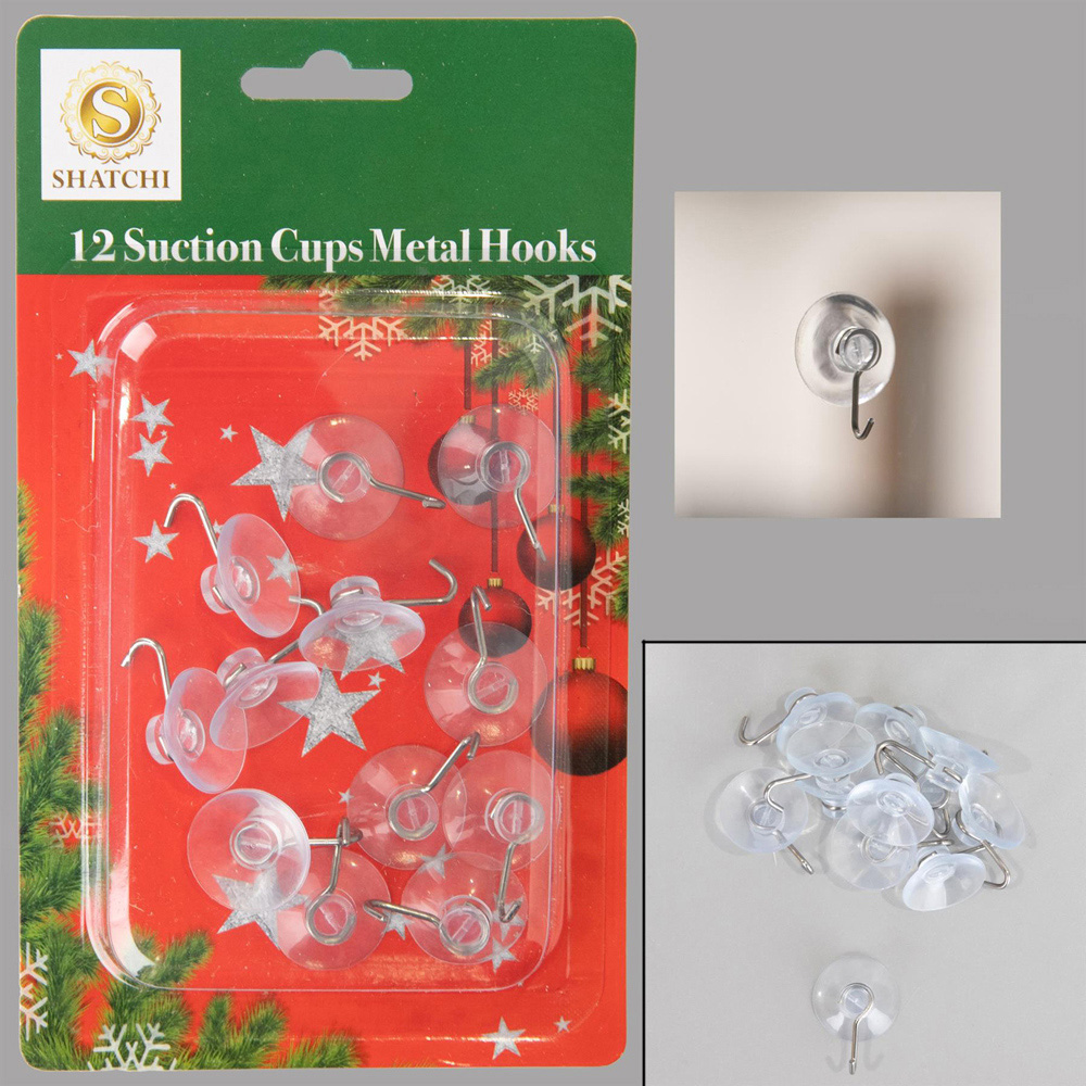 Shatchi Suction Cups with Metal Hooks 2.3cm 12 Pack Image 3