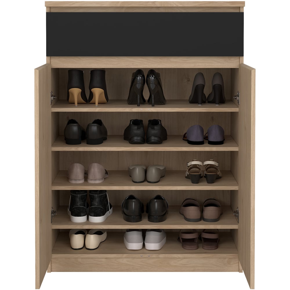 Florence 2 Door Single Drawer Jackson Hickory Oak and Black Shoe Cabinet Image 3