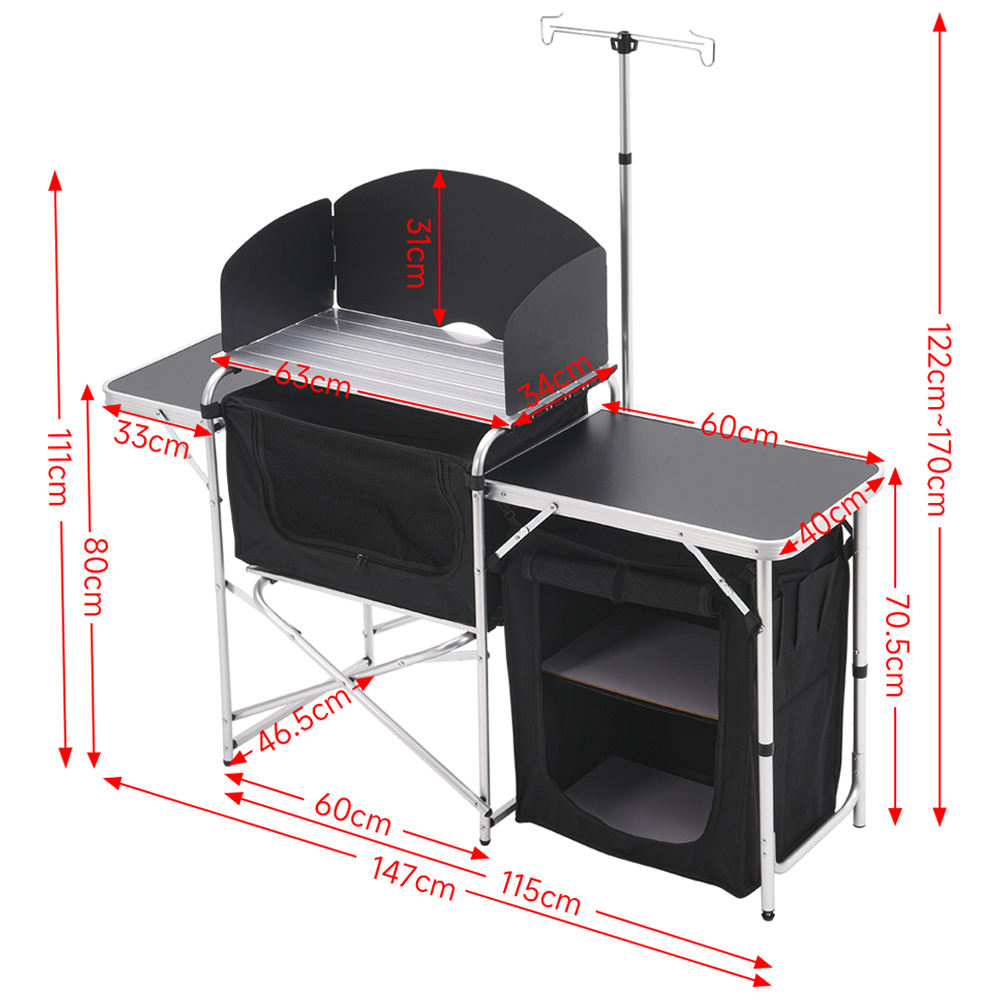 Living and Home Aluminium Camping Kitchen with Zippered Storage and Foldable Tables Image 8
