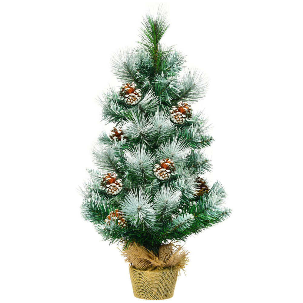 Costway Snow Flocked Artificial Christmas Pine Tree with Pine Cones 2ft Image 1