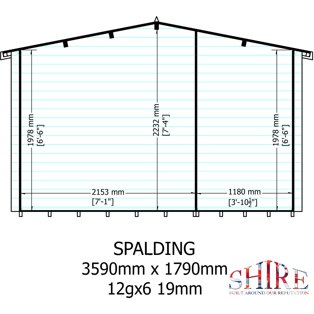 Shire Spalding 12 x 6ft Dual-Purpose Apex Garden Log Cabin with Integral Storage Image 7