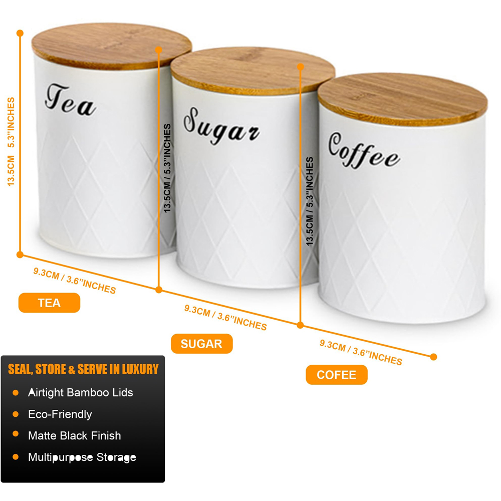 ATEK 5 Piece White Kitchen Canister Set with Bamboo Lids Image 4