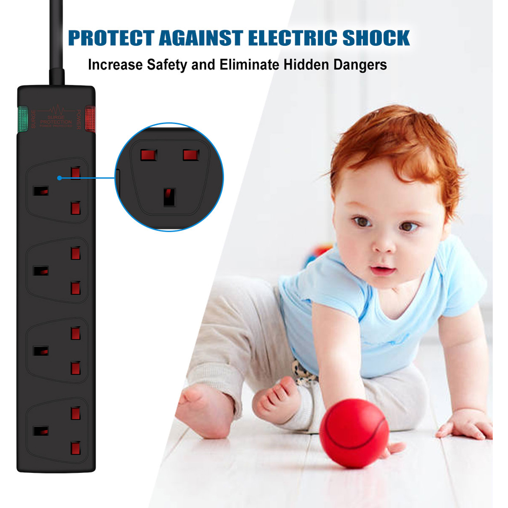ExtraStar Black 13A 3m 4 Socket Surge Protected Extension Lead Image 5