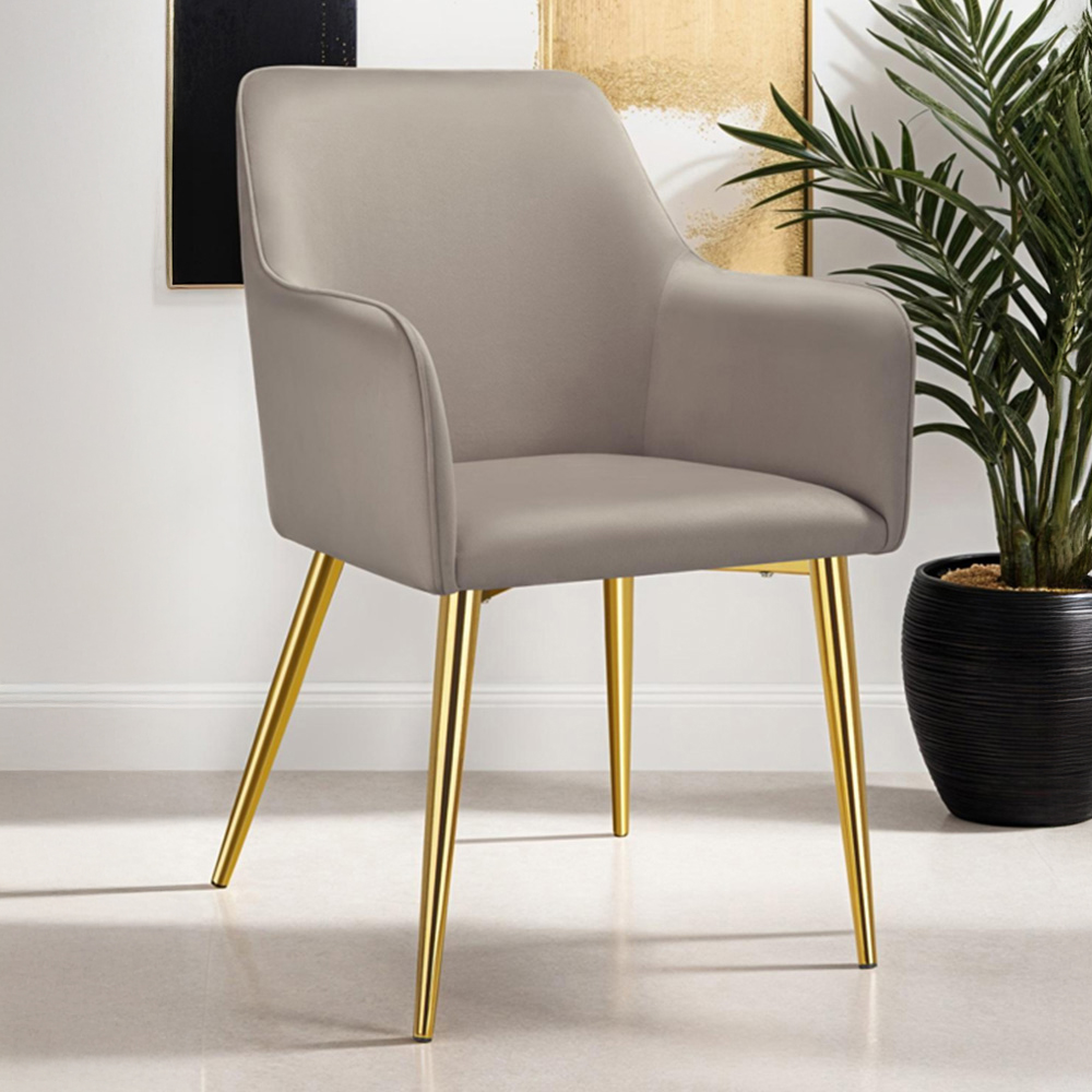 tectake Avane Set of 2 Taupe Velvet Look Padded Dining Chair Image 1