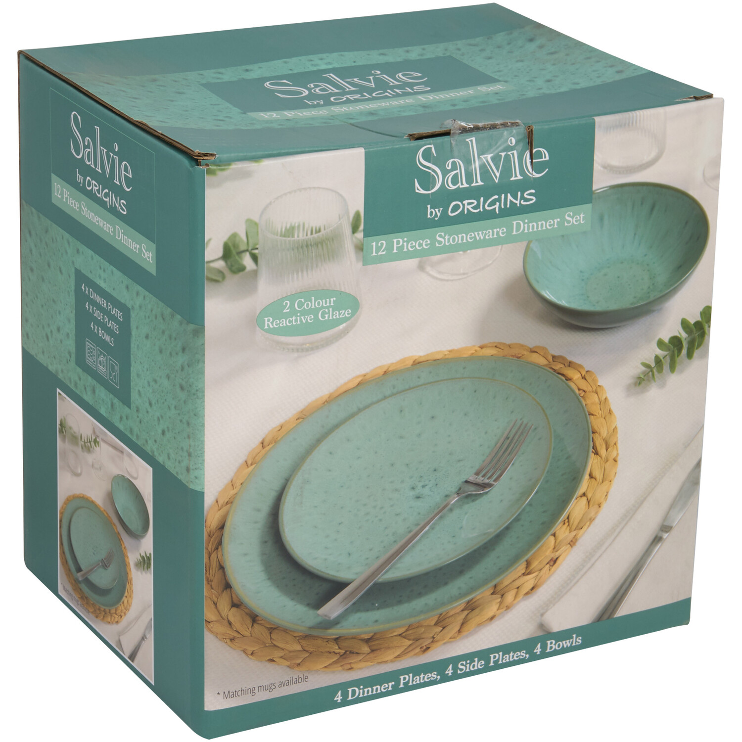 12-Piece Salvie Reactive Glaze Dinner Set - Sea Green Image 3