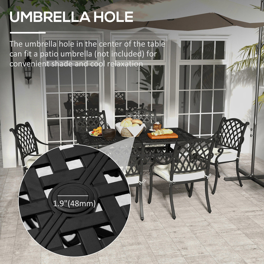 Outsunny Aluminium 6 Seater Garden Dining Set with Umbrella Hole Black Image 5