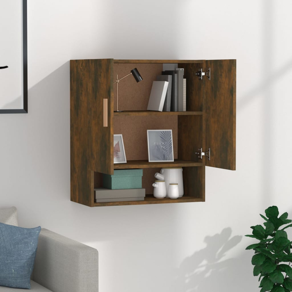 vidaXL 2 Door Single Shelf Smoked Oak Wall Cabinet Image 7