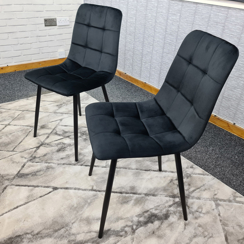Denver Set of 2 Black Velvet Dining Chairs Image 6