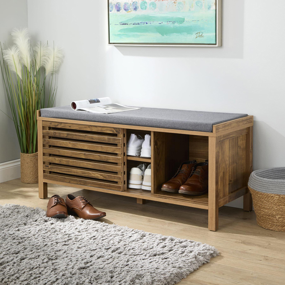 Home Source Luna 2 Sliding Door Oak Shoe Bench Image 8
