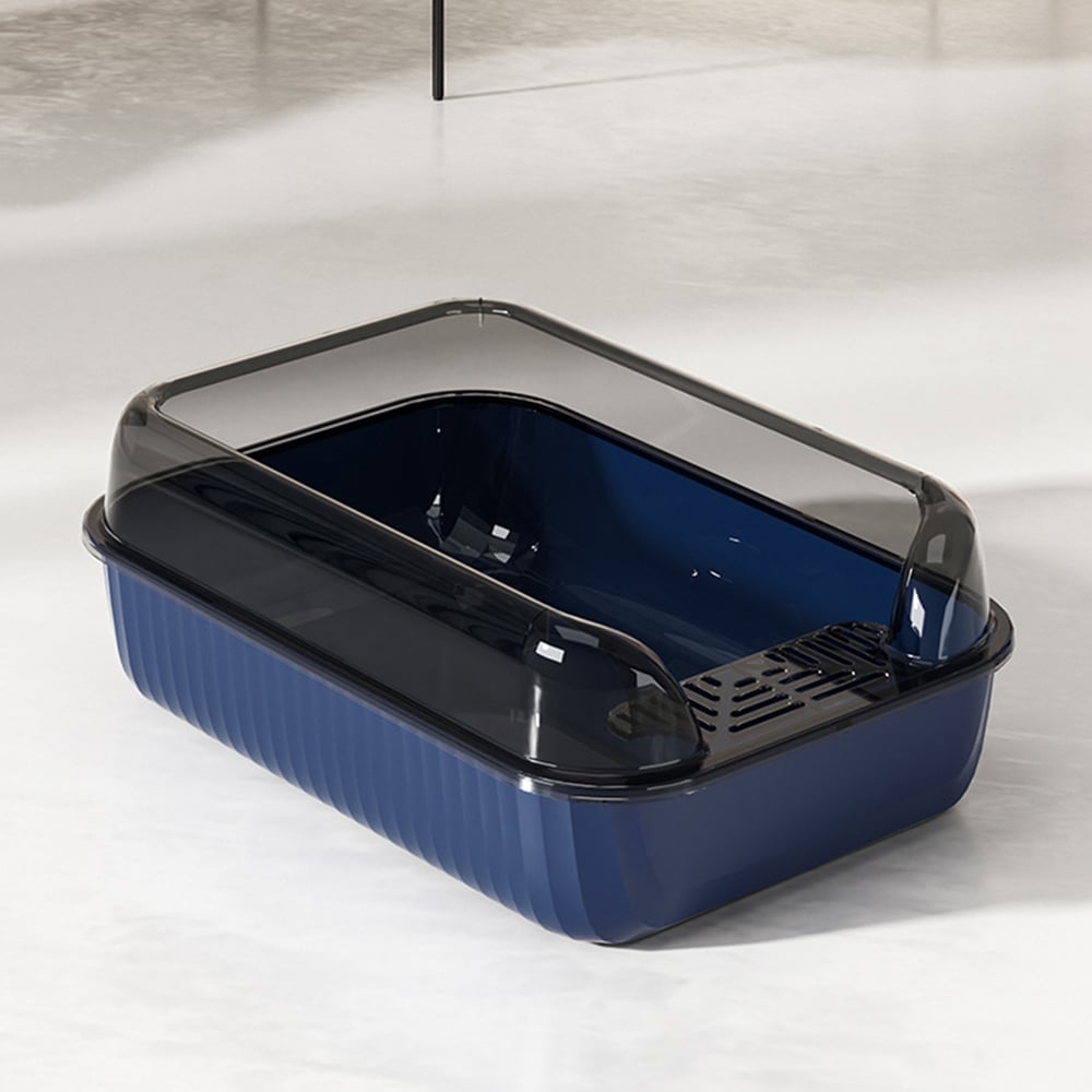 H&O Direct Large Open Plastic Anti Splash Blue Cat Litter Box Image 2