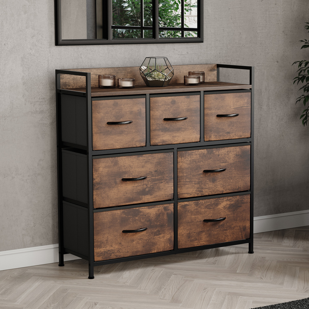 VIDA DESIGNS Chorley 7 Drawer Rustic Brown Fabric Chest of Drawer Image 2