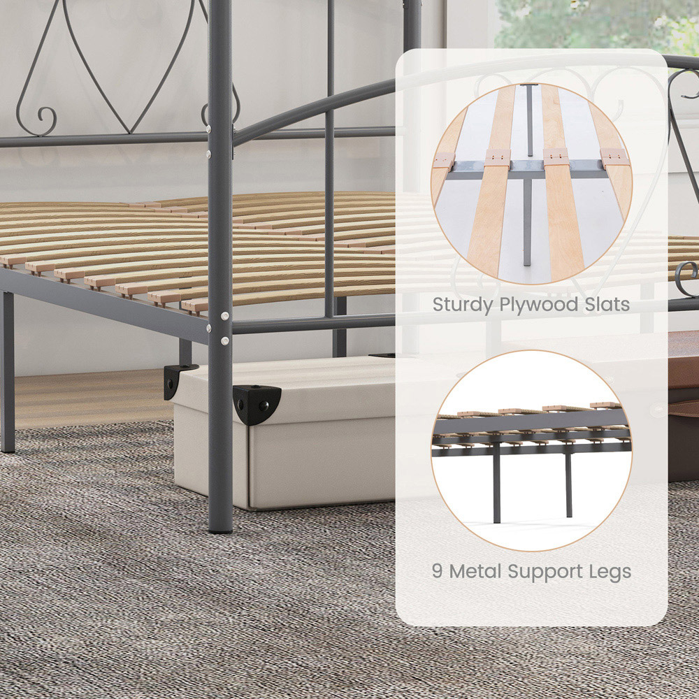Costway Grey Double Size Metal Canopy Bed Frame Image 4