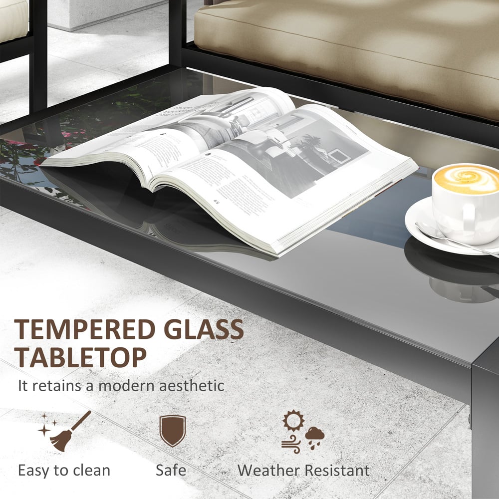 Outsunny 4 Seater Khaki Garden Sofa Set with Tempered Glass Coffee Table Image 6