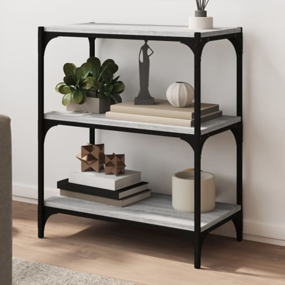 vidaXL 3 Shelf Grey Sonoma Wood and Steel Bookcase Image 1