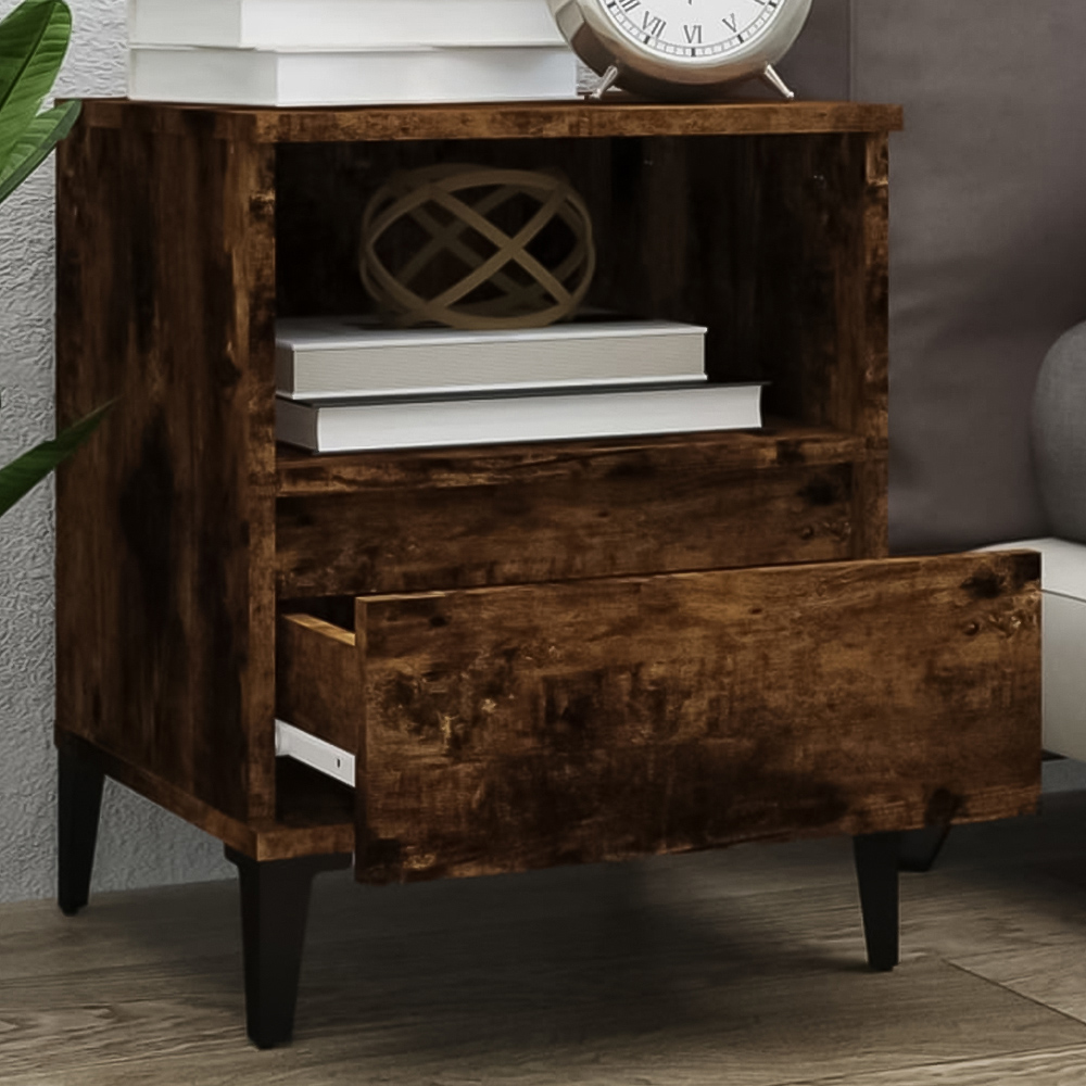 vidaXL Single Drawer Single Shelf Smoked Oak Bedside Cabinet Set of 2 Image 1