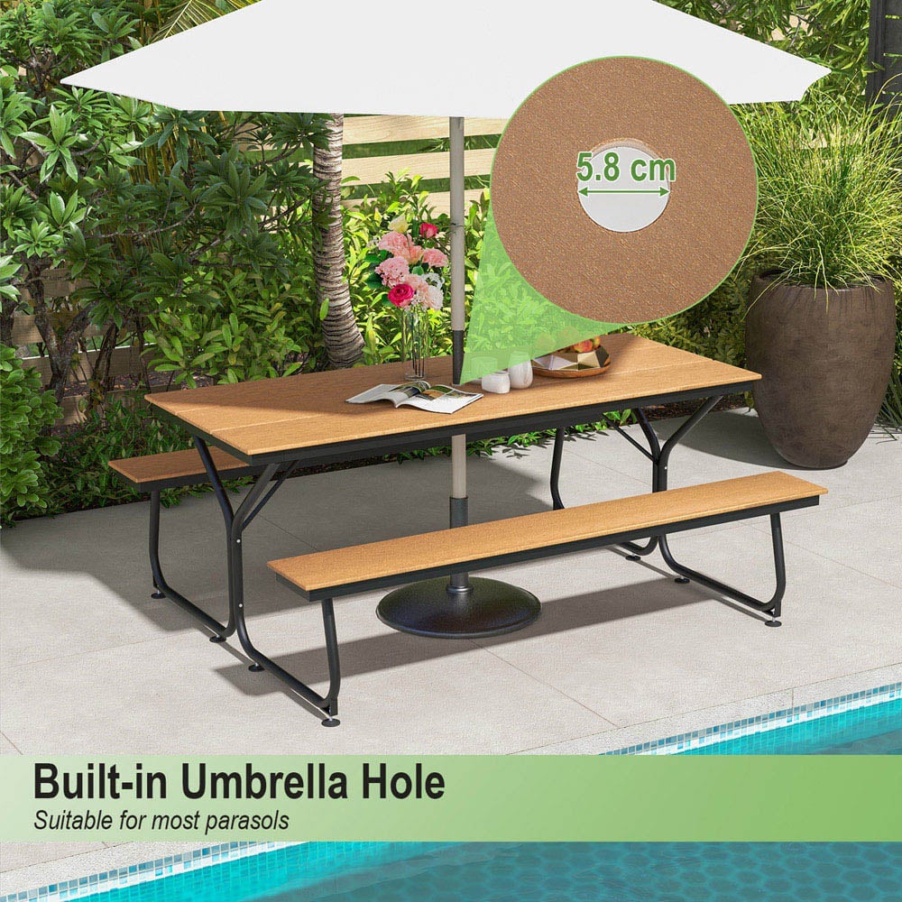 Costway 8 Seater Brown Outdoor Picnic Bench Set Image 4