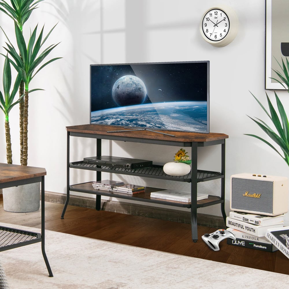 Costway Wooden Rustic Brown TV Unit Image 4