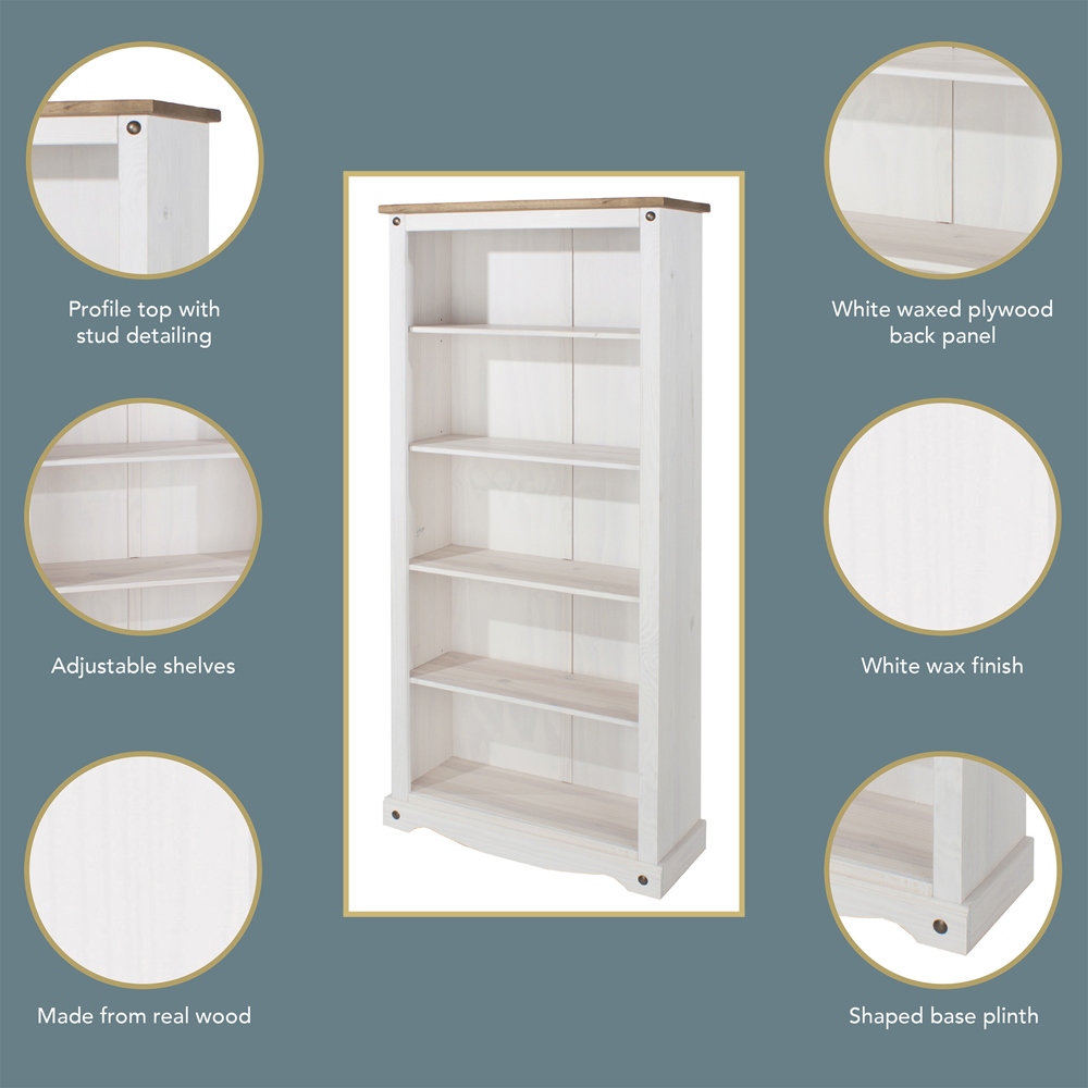 Core Products Corona 5 Shelf White Tall Bookcase Image 6