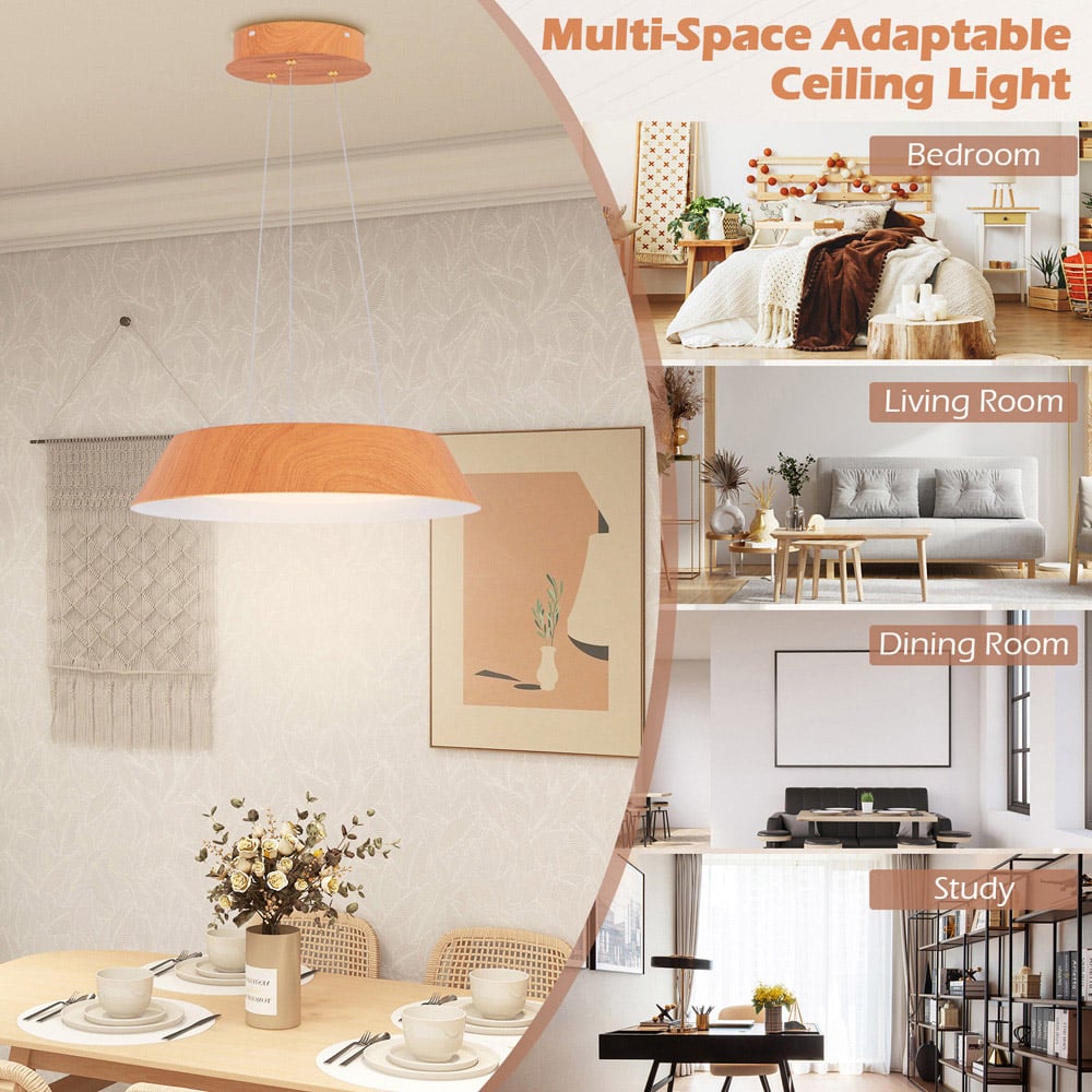 Costway Natural Modern Ceiling Light with Wood Grain and Metal Frame Image 5