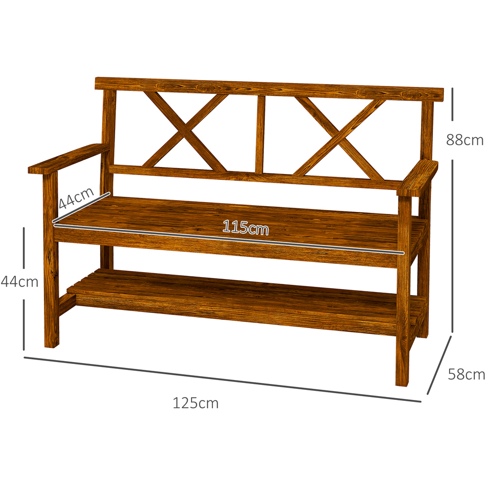 Outsunny 2 Seater Carbonized Wooden Garden Bench with Storage Shelf Image 6