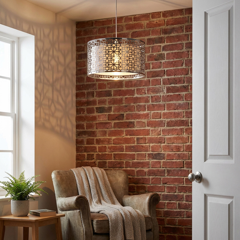 Silver Cut Out Geometric Light Shade Image 3