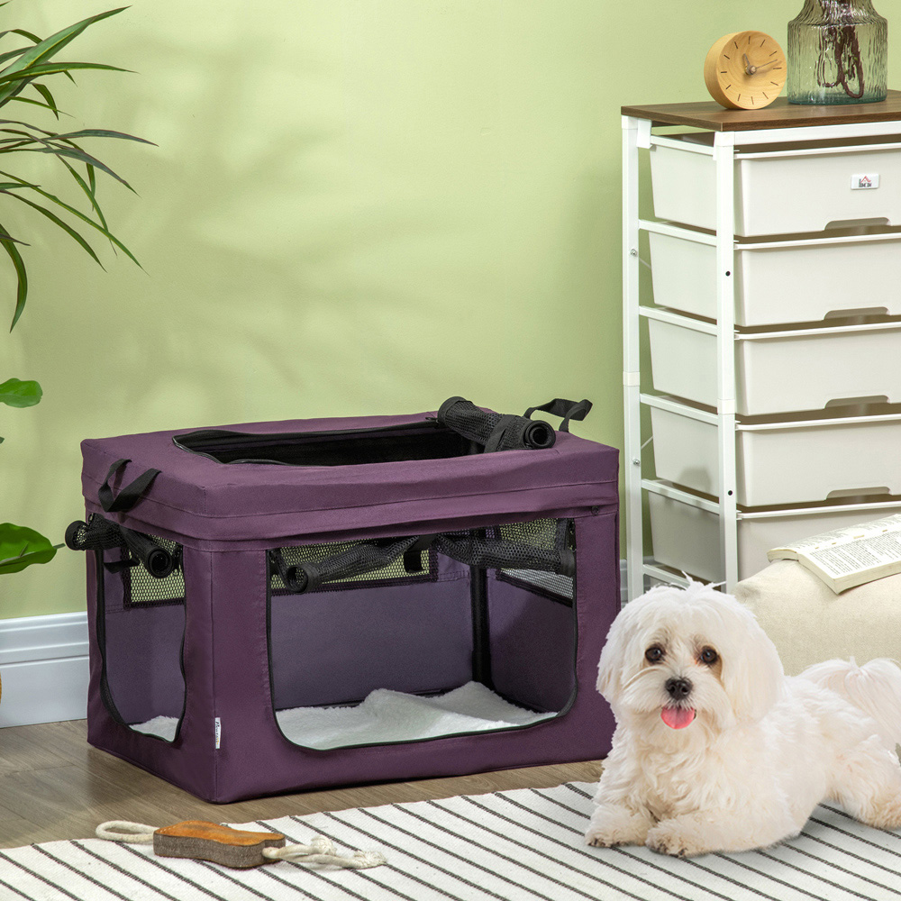 PawHut Purple Soft Side XS Dog Pet Carrier with Cushion Image 2