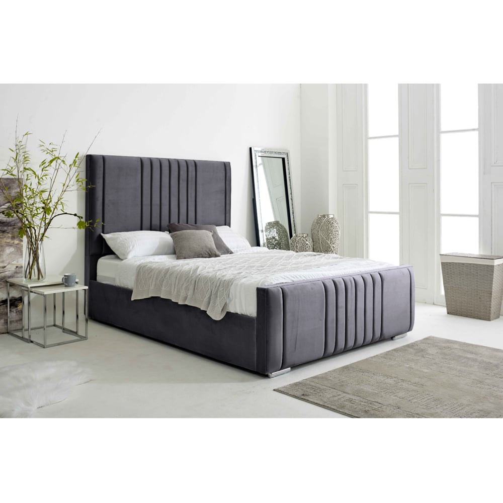 Eleganza Home Willard Small Double Steel Plush Velvet Bed Frame with Headboard Image 3