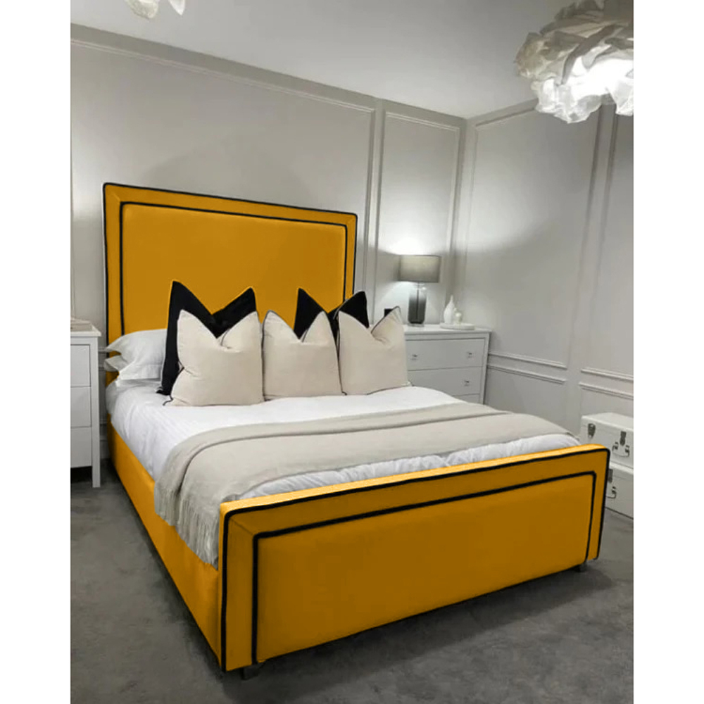 Eleganza Home Bianca Super King Size Mustard Plush Velvet Bed Frame with Headboard and Footboard Image 3