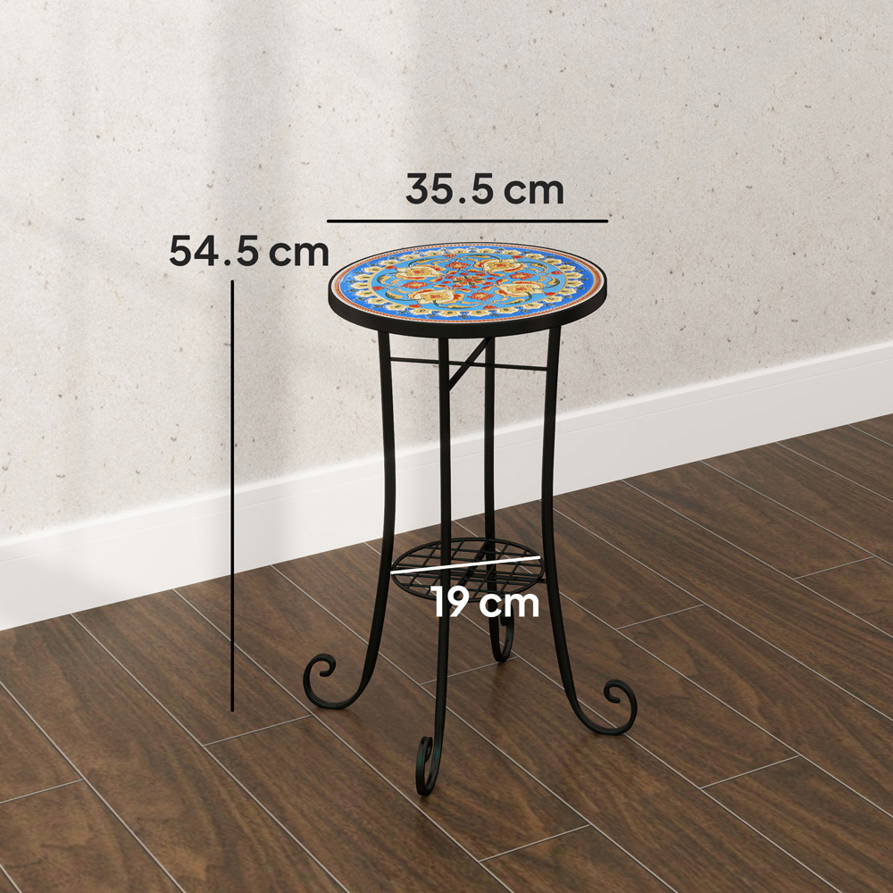 Outsunny Single Shelf Blue Round Mosaic Garden Side Table Image 8