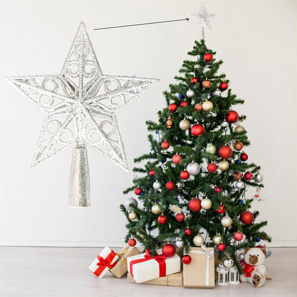 Shatchi Silver Glitter Star Tree Topper Image 2