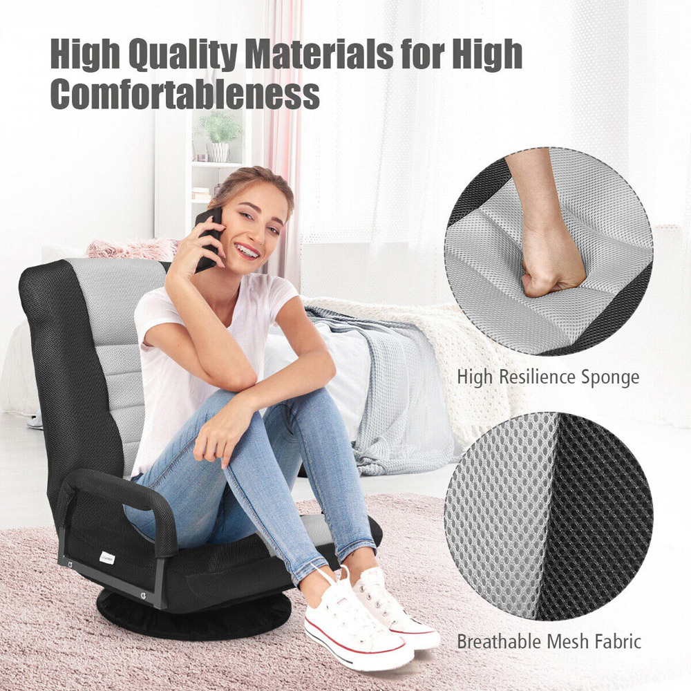 Costway Grey Swivel Gaming Chair with Adjustable Backrest Image 8