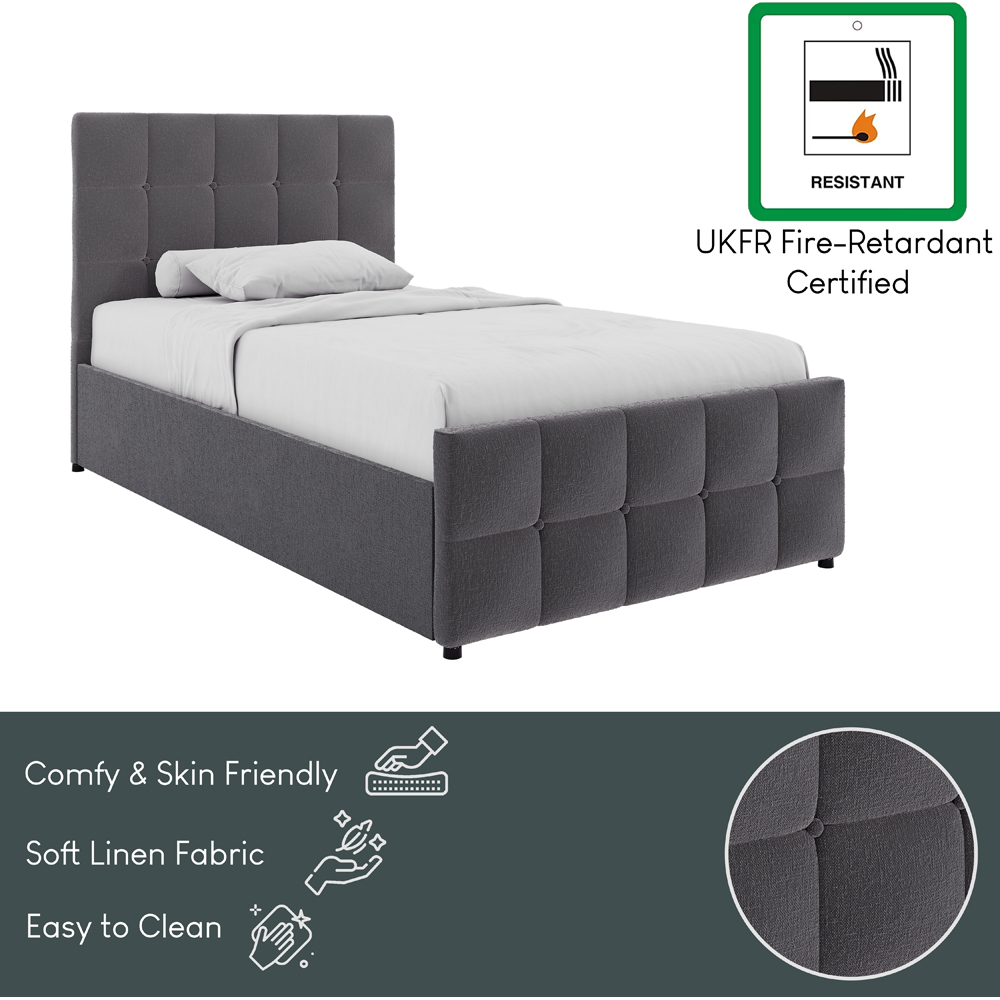 VIDA DESIGNS Valentina Single Dark Grey Linen Ottoman Bed with Padded Headboard Image 6