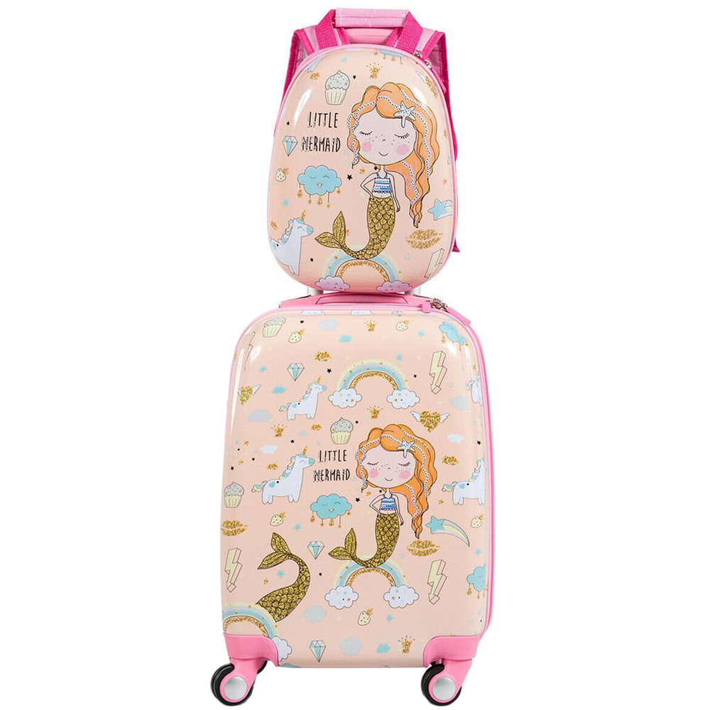 Costway Kids Pink Mermaid 2 Piece Luggage Set Image 1