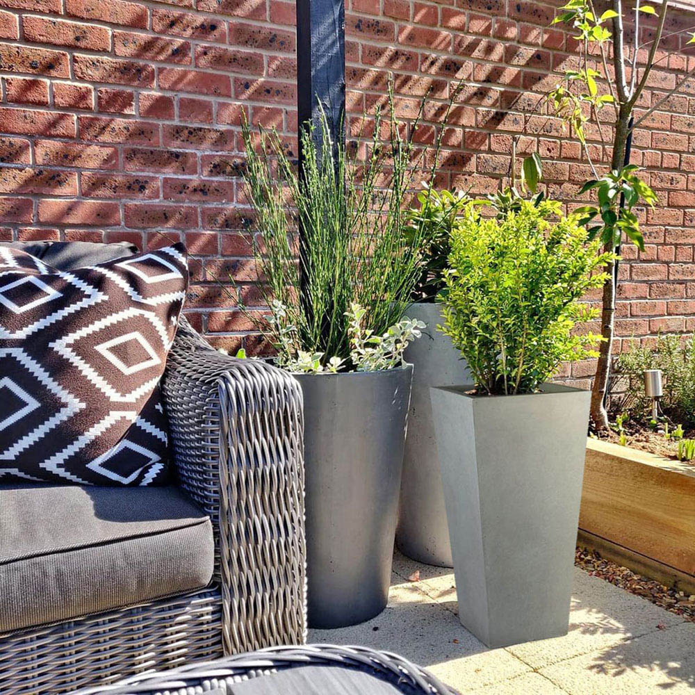 wilko Grey Light Concrete Fibrestone Tapered Shape Outdoor Plant Pot 65cm Image 7