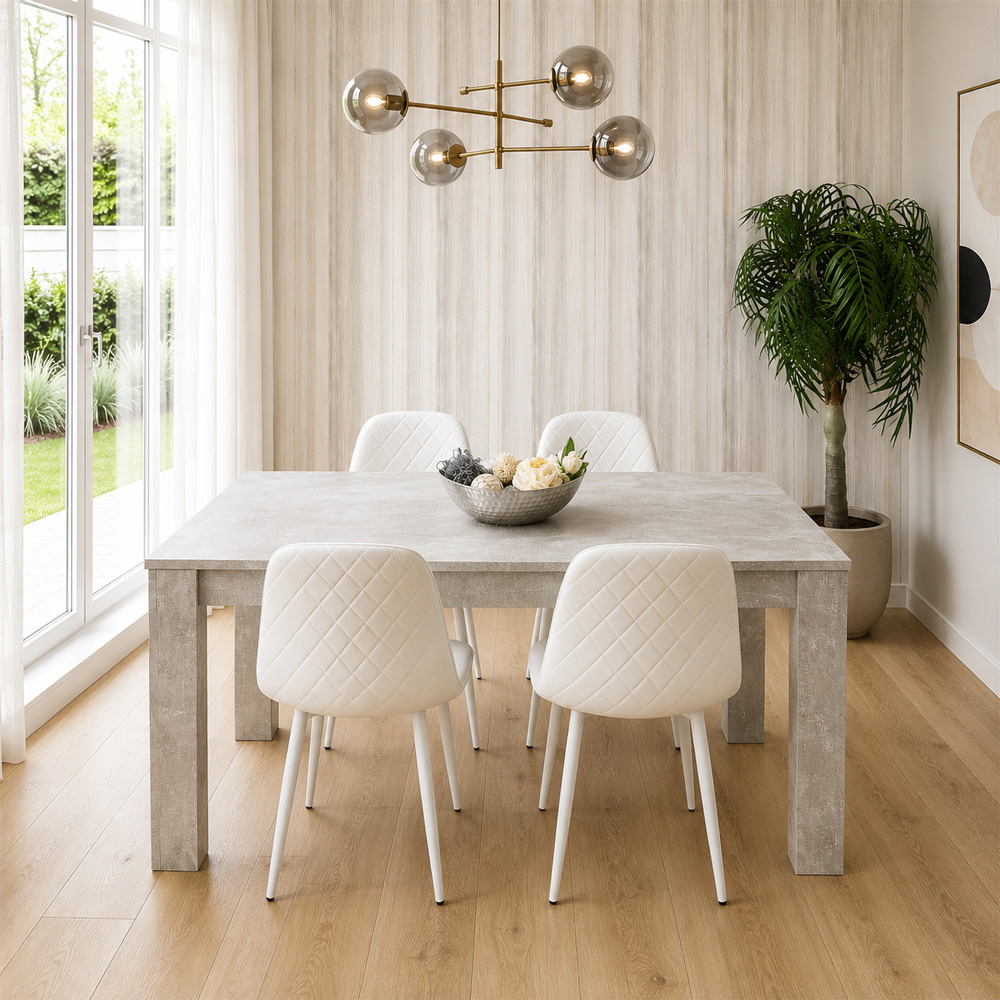 Kosy Koala 4 Seater Faux Leather Gem Pattern Dining Set Stone Grey Effect and White Image 5