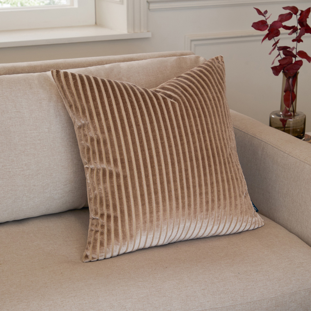 Paoletti Savoy Stripe Mink Velvet Cushion 50 x 50cm Image 6