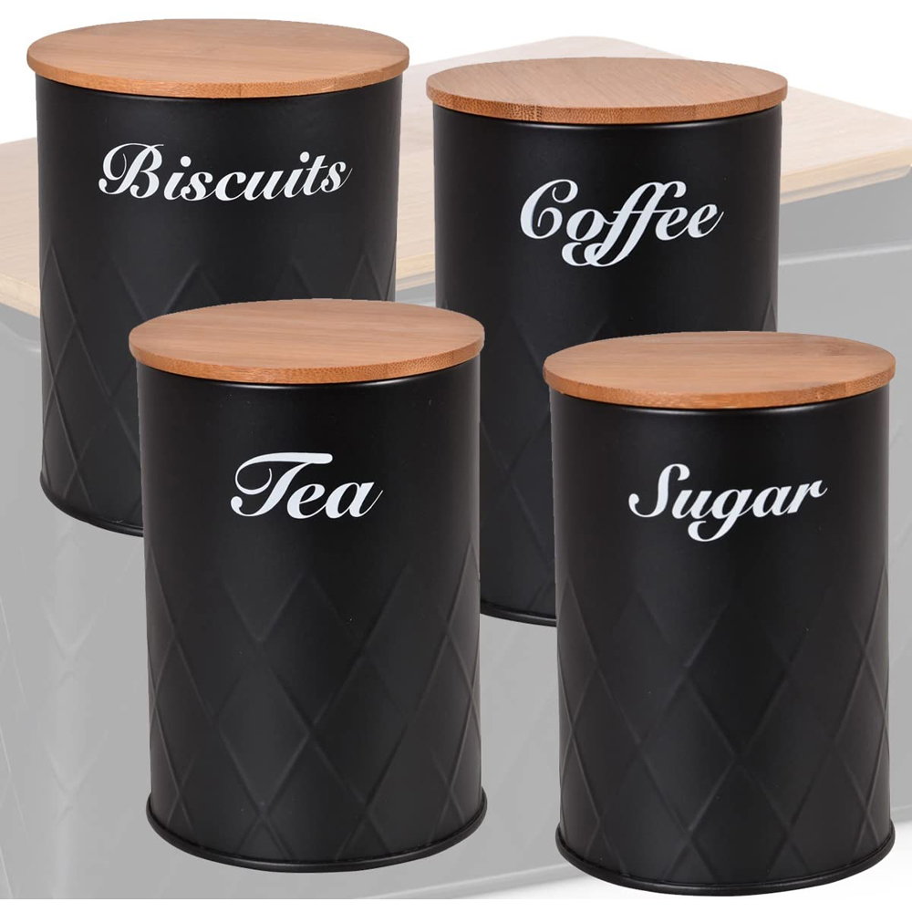 ATEK 5 Piece Black Kitchen Canister Set with Bamboo Lids Image 5