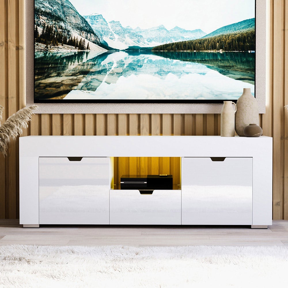 Vida Designs Eclipse 2 Door Single Drawer Single Shelf White LED TV Unit Image 4