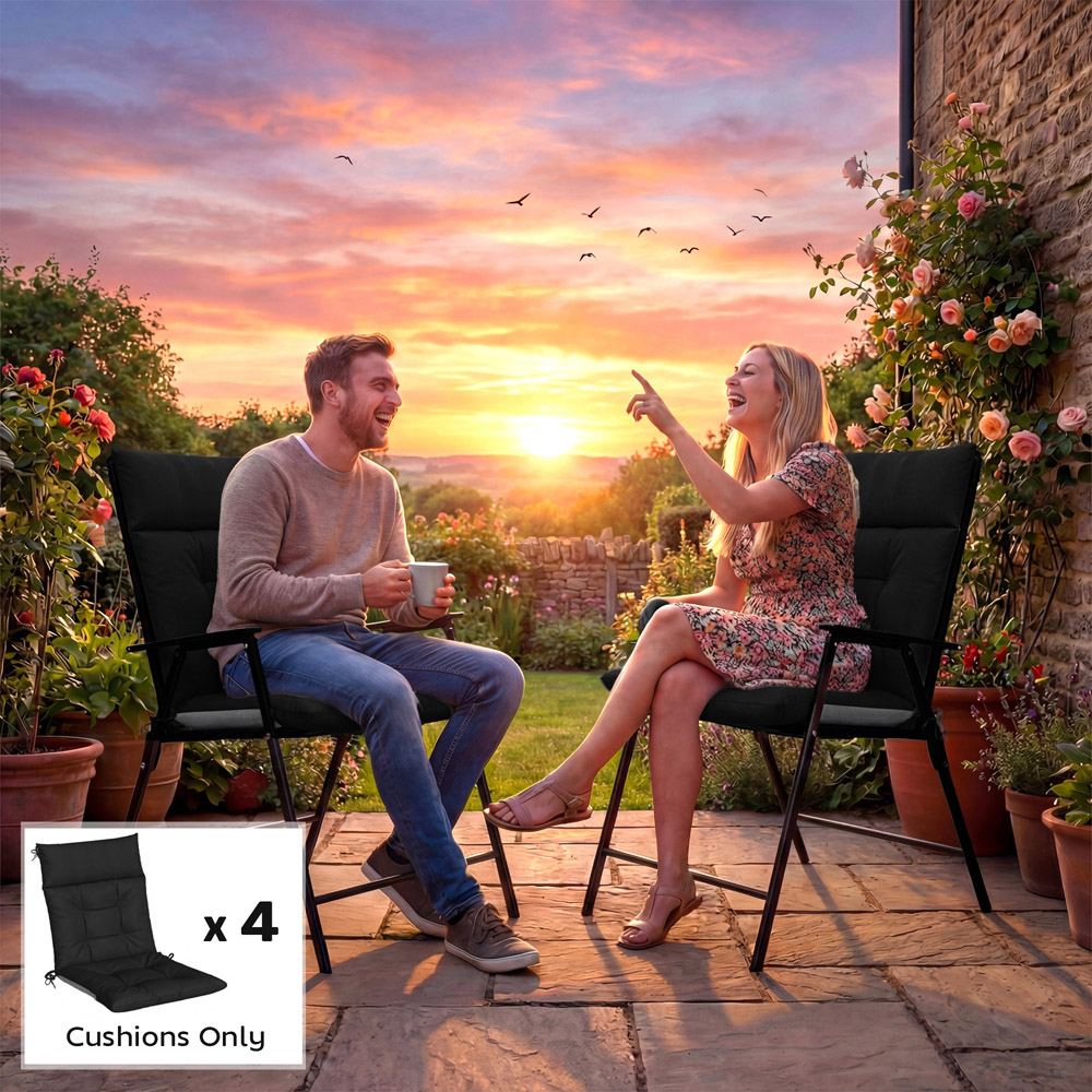 Outsunny Black Waterproof Garden Chair Cushion 111.5 x 53cm 4 Pack Image 6