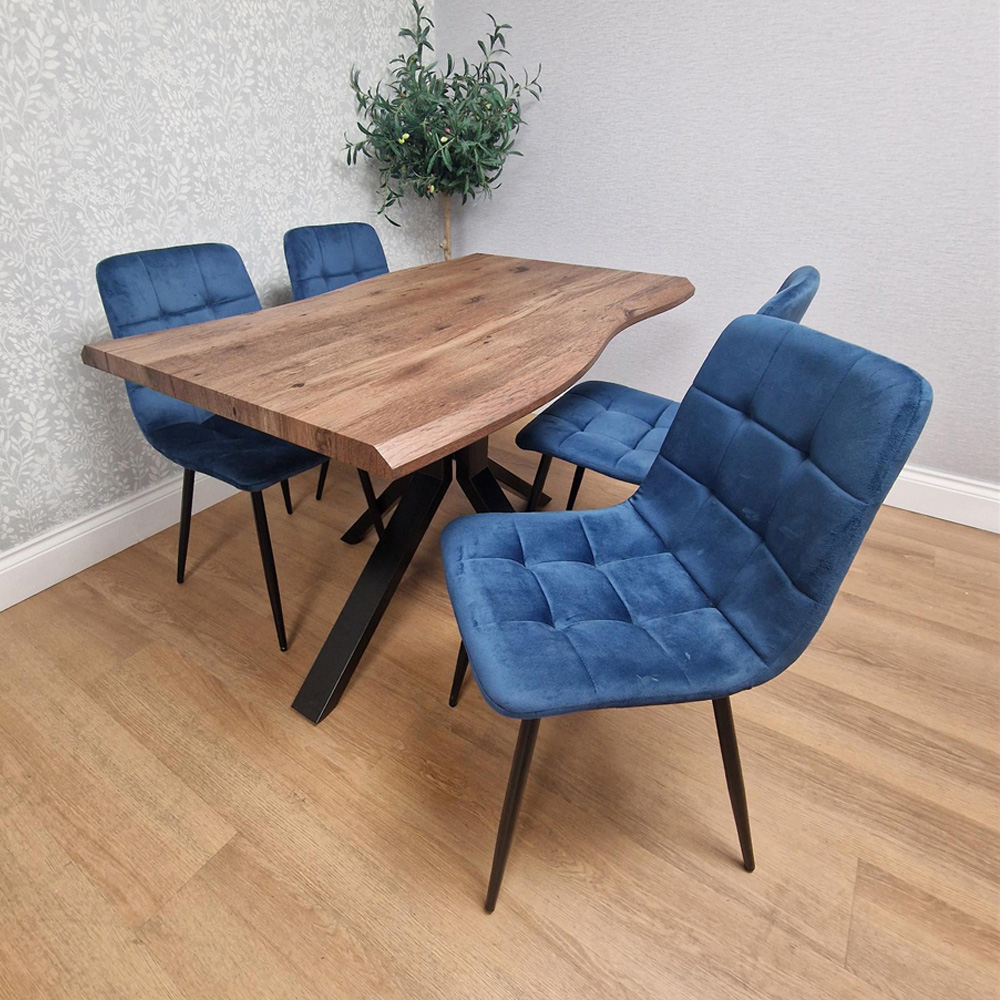 Kosy Koala 4 Seater Wooden Effect Velvet Dining Set Blue Image 1