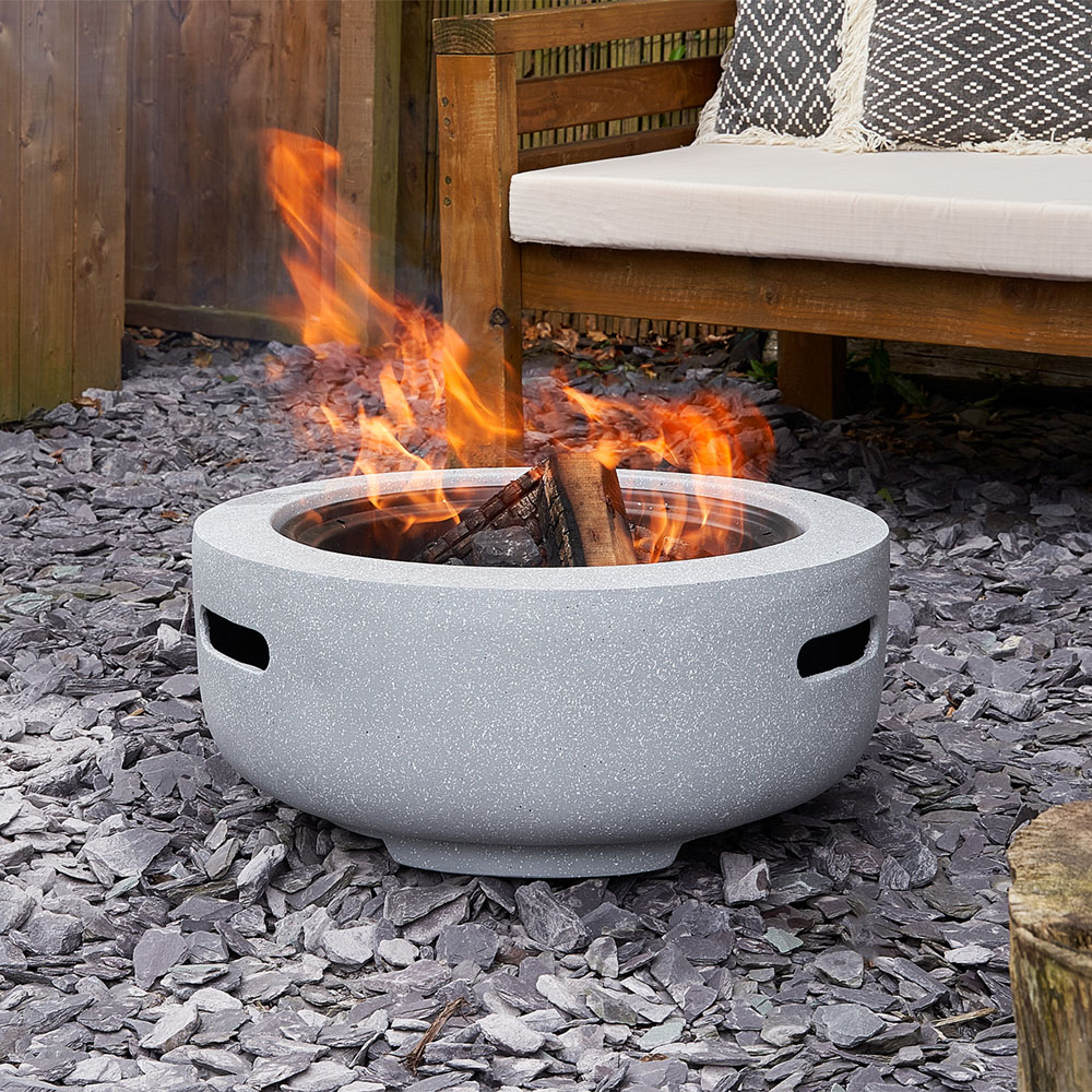 Field & Flame Dahlia Concrete Grey Wood Burning BBQ Fire Pit Image 2