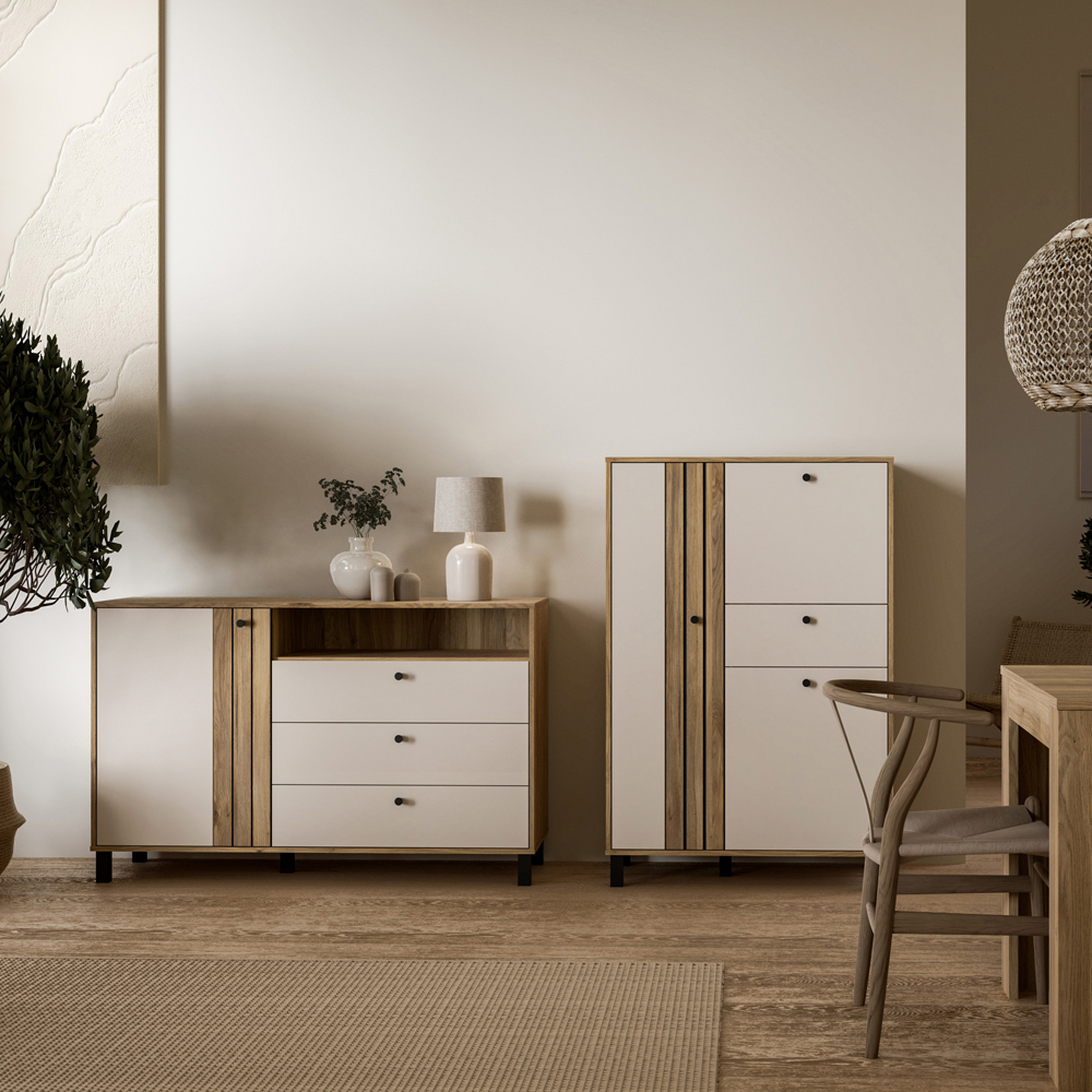 Florence Grafton Single Door 3 Drawer Single Shelf Cream and Oak Sideboard Image 6