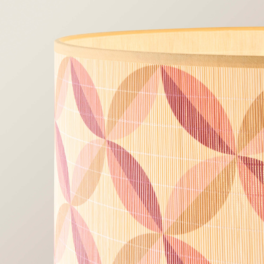 ValueLights Heather Geo Print Bamboo Drum Shade Dark Wood Stem Floor Lamp with Bulb Image 4